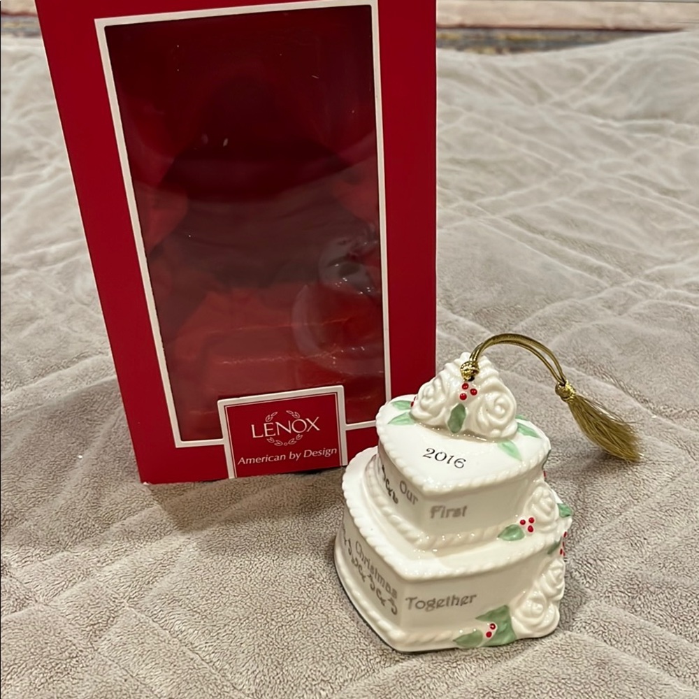Lenox 2016 Our first Christmas together Cake Ornament Gold Tassel new in box